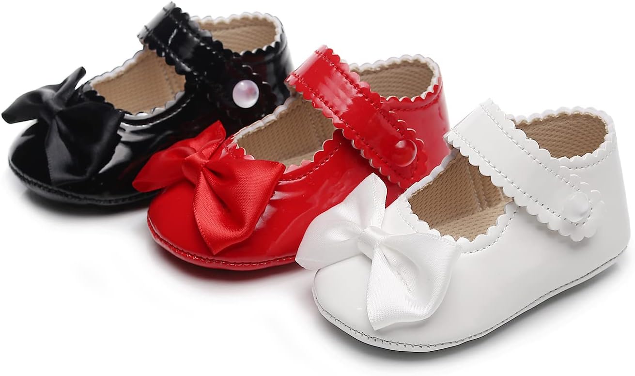 HONGTEYA Infant Baby Girls Mary Jane Flats Non Slip for Toddler First Walkers Soft Sole PU Leather Crib Shoes Sneaker Wedding Party Christmas Princess Dress Shoes Baby Moccasins Girls Xpress