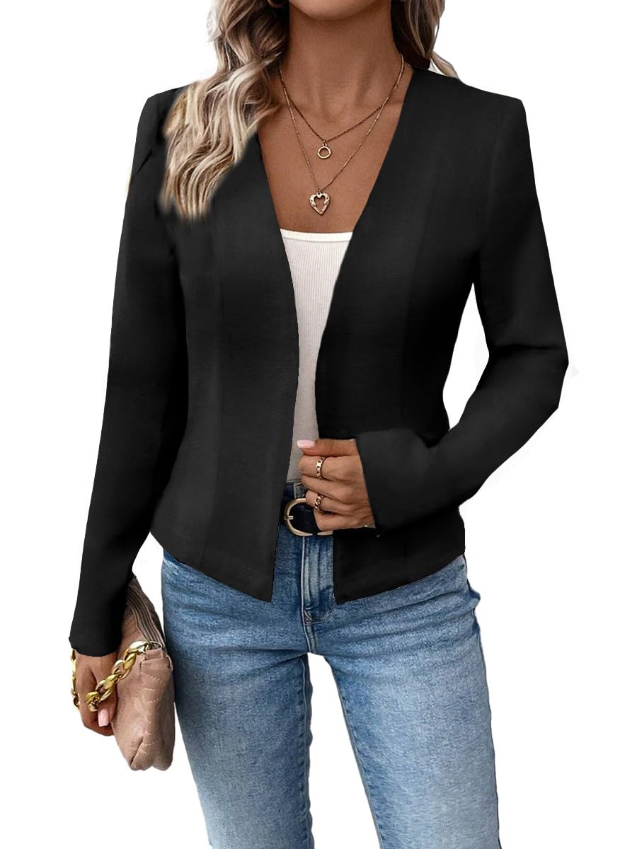 Mina Self 2024 Summer Cropped Collarless Blazer Lightweight Fully Lined Open Front Elegant Petite Work Office Jackets