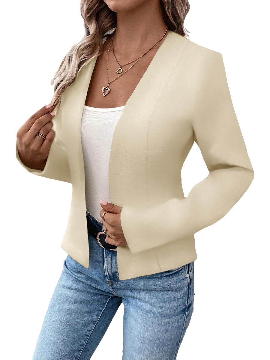 Mina Self 2024 Blazer corto sin cuello de verano, ligero, totalmente forrado, frente abierto, elegante, chaquetas de oficina de trabajo pequeñas 