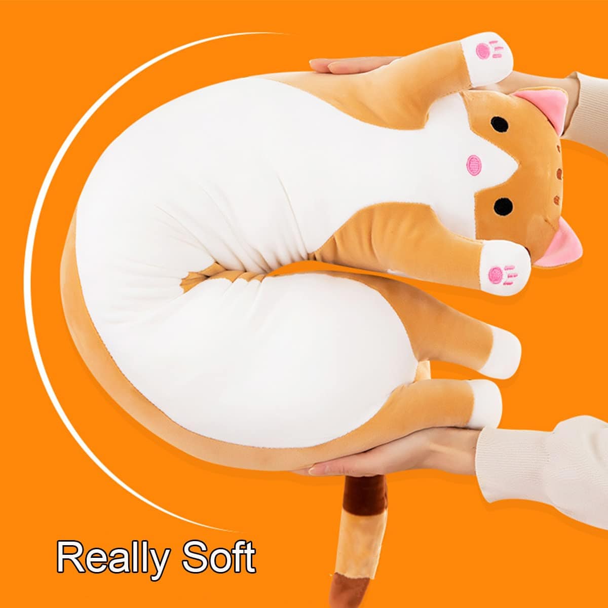 Giant Cat Pillow Plush Cartoon Kitty Sleeping Hugging Pillow, Cuddly Soft Long Kitten Body Pillow Doll Cat Cushion Toy for Kids Girlfriend (Pink, 110cm/43.3inch)