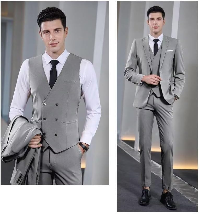 Wangyue Men's Suit Slim Fit 3 Piece Suit Double Breasted Suit One Button Formal Wedding Prom Suits