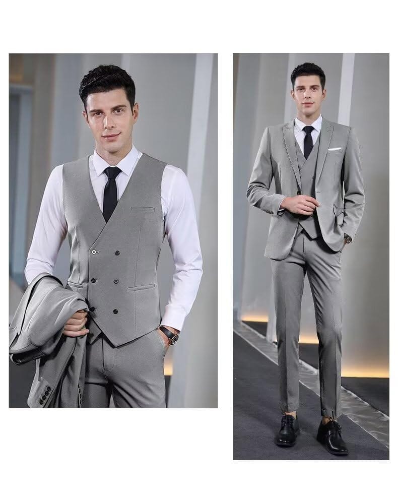 Wangyue Men's Suit Slim Fit 3 Piece Suit Double Breasted Suit One Button Formal Wedding Prom Suits