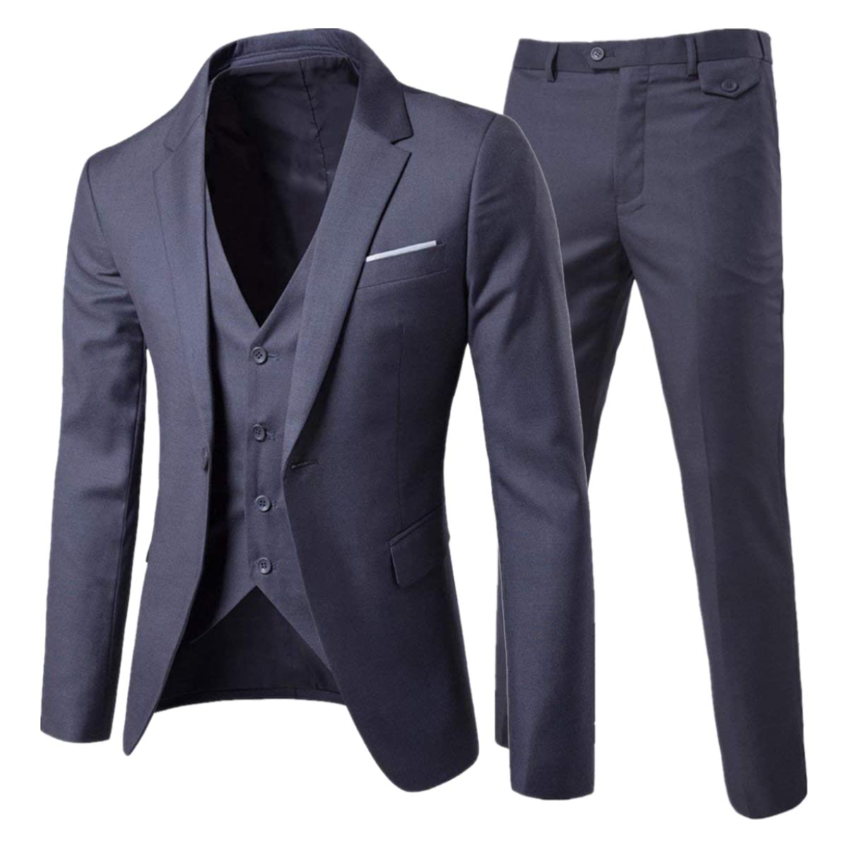 Cloudstyle Mens 3-Piece Suit Notched Lapel One Button Slim Fit Formal Jacket Vest Pants Set