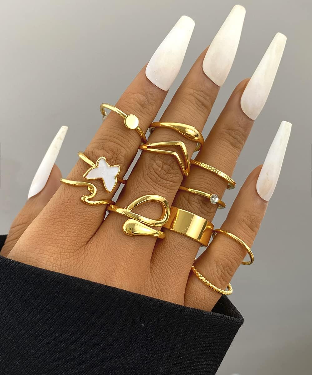 iF YOU 30 Pcs Gold Knuckle Rings Set for Women Girls, Boho Butterfly Snake Stackable Finger Rings, Silver Midi Rings Pack Xpress