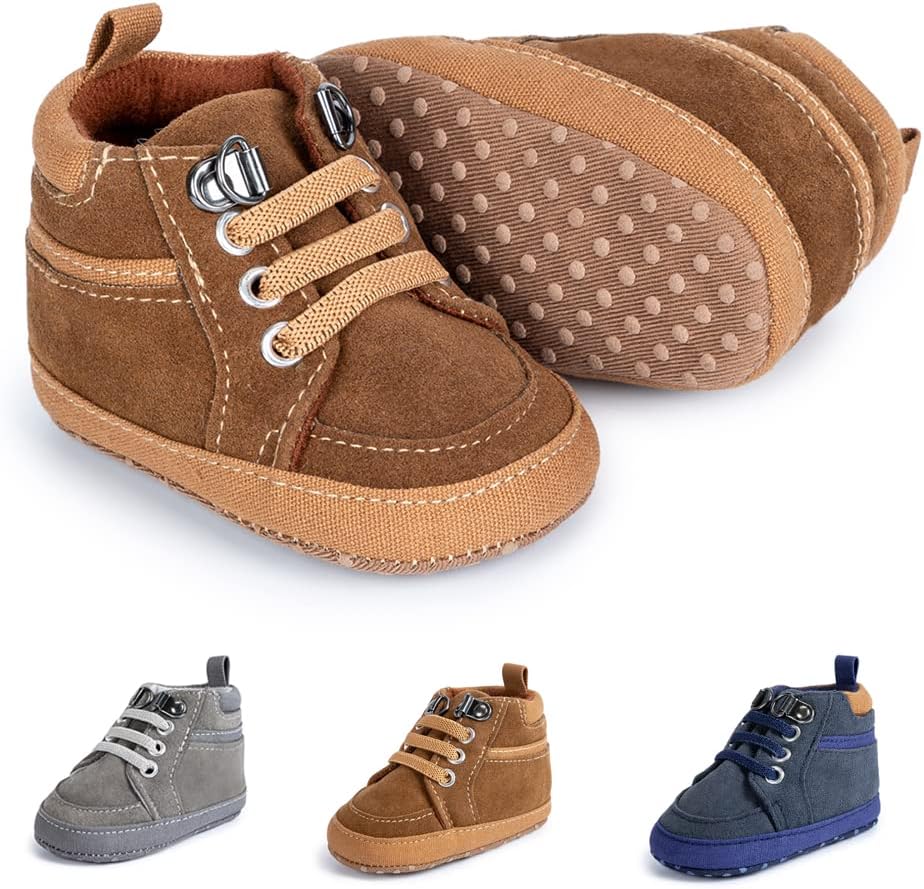 Meckior Toddler Baby Boys Girls High Tops Ankle Sneakers Soft Anti-Slip Sole PU Leather Moccasins Infant Newborn Prewalker First Walking Crib Shoes Xpress