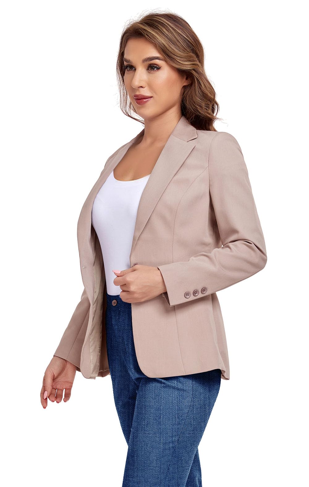 Blazer de bureau pour femmes, un bouton, revers cranté, smoking d'affaires, jolie pochette, costume Petite