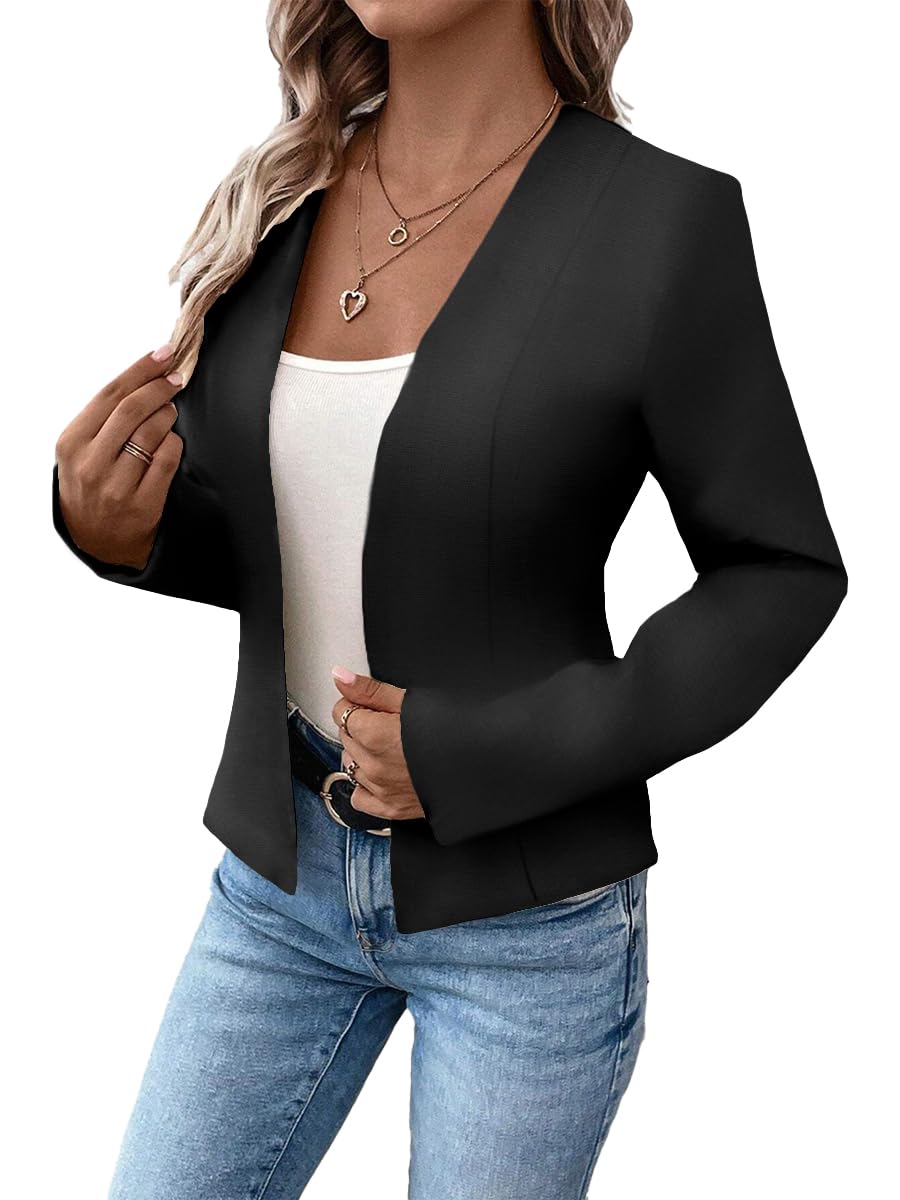 Mina Self 2024 Summer Cropped Collarless Blazer Lightweight Fully Lined Open Front Elegant Petite Work Office Jackets