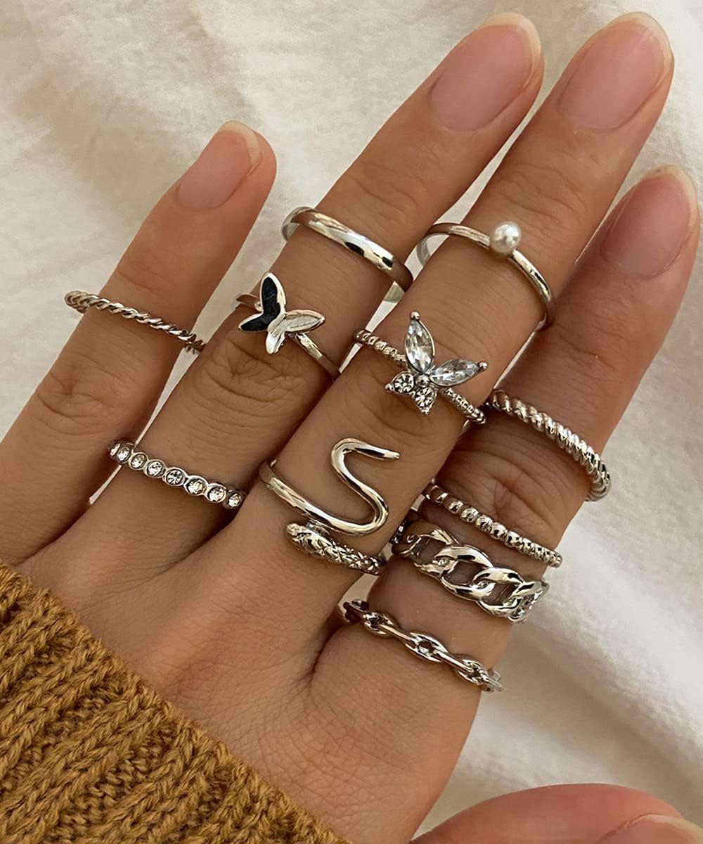 iF YOU 30 Pcs Gold Knuckle Rings Set for Women Girls, Boho Butterfly Snake Stackable Finger Rings, Silver Midi Rings Pack Xpress