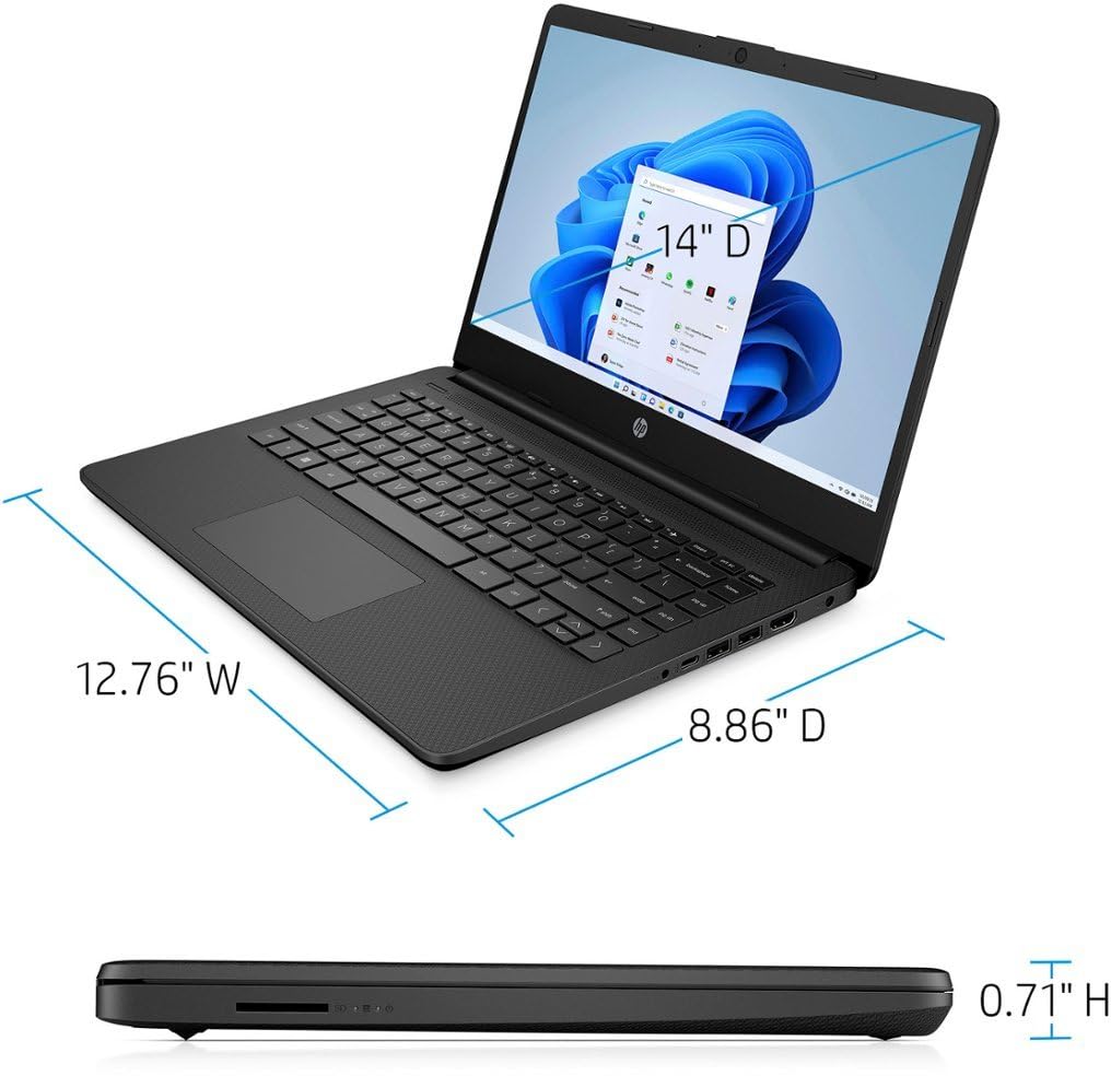 Ordinateur portable HP 14, Intel Celeron N4020, 4 Go de RAM, 64 Go de stockage, écran HD micro-bord de 14 pouces, Windows 11 Famille, fin et portable, graphiques 4K, un an de Microsoft 365 (14-dq0040nr, blanc flocon de neige) 