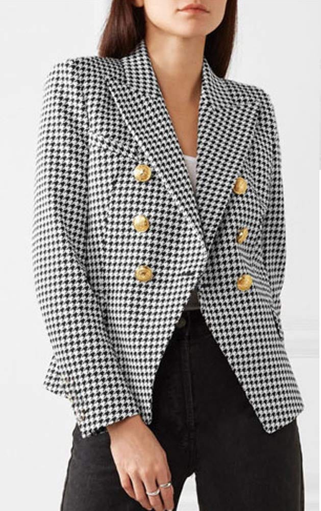 chouyatou Women's Vintage Double Breasted Slim Fit Dress Suit Blazer Jacket