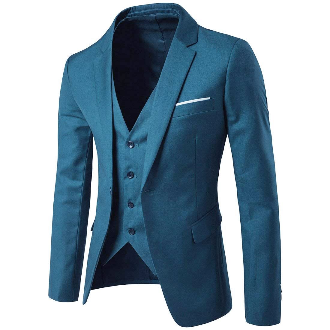 Cloudstyle Mens 3-Piece Suit Notched Lapel One Button Slim Fit Formal Jacket Vest Pants Set