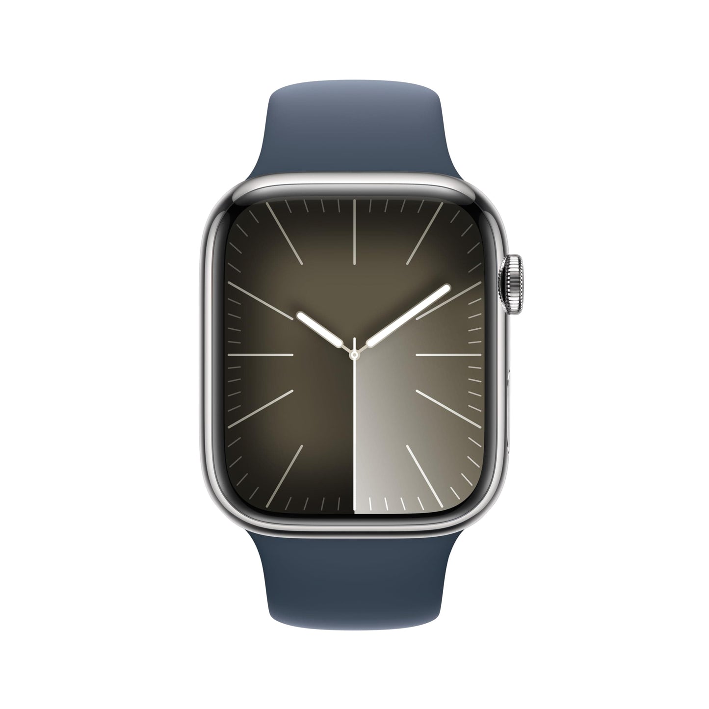 Montre intelligente Apple Watch Series 9 [GPS + Cellular 45 mm] avec boîtier en aluminium argenté avec boucle Sport bleu hiver. Tracker d'activité, applications ECG, écran Retina toujours activé, neutre en carbone 