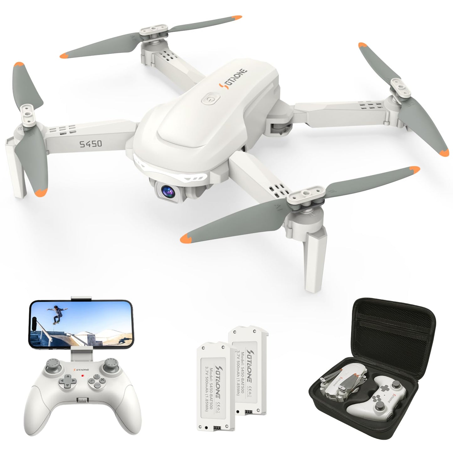 Drone S450 avec caméra pour adultes, drones FPV HD 1080P pour enfants avec une touche de décollage/atterrissage, maintien d'altitude, mini drone pliable avec 2 batteries, jouets quadrirotor RC cadeaux pour débutants 