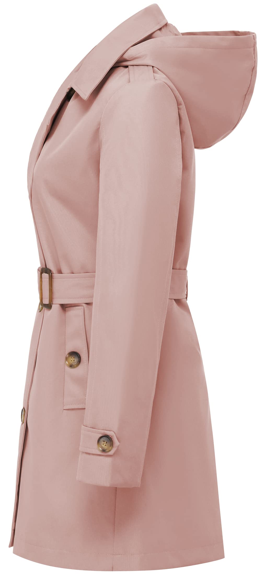 Chrisuno Trench-coat mi-long à double boutonnage pour femme avec ceinture et capuche amovible 