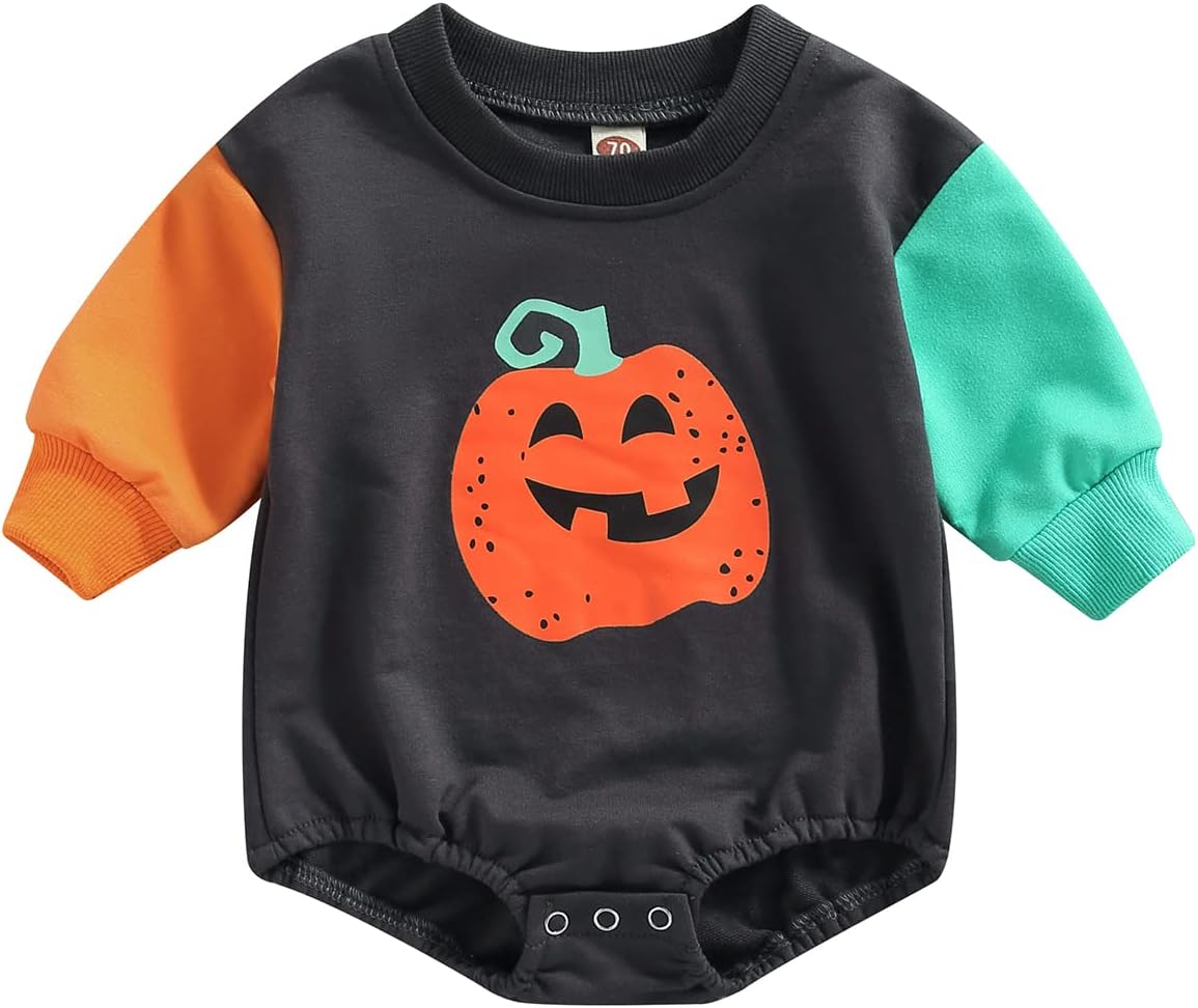 FYBITBO Halloween Baby Girl Boy Clothes Pumpkin Romper Sweatshirt Onesie Long Sleeve Bodysuit Top Fall Winter Outfit Xpress