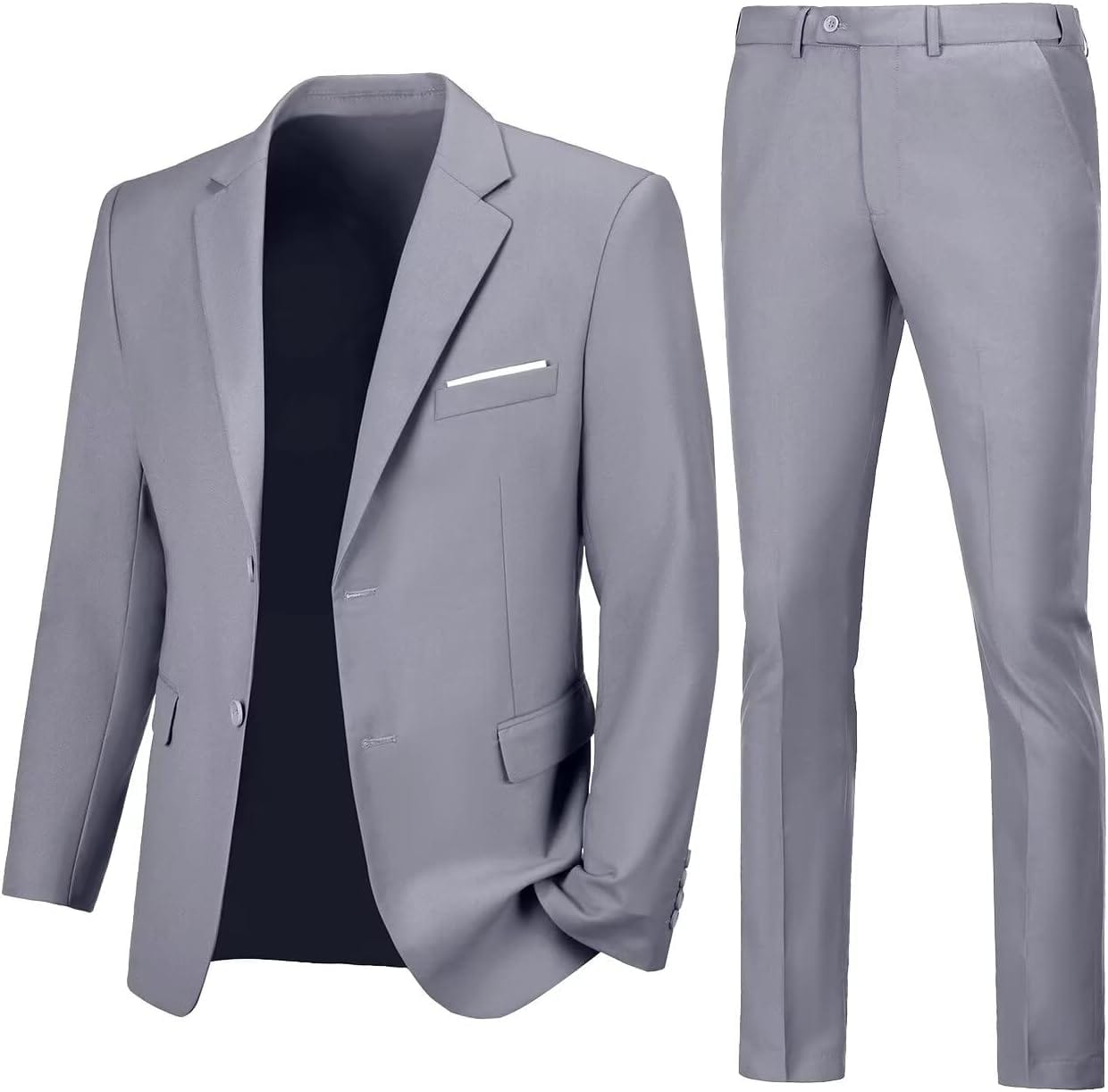 Mens Slim Fit 2 Piece Suit Two Button Notched Lapel Solid Suit Jacket Pants Set Tuxedo for Prom