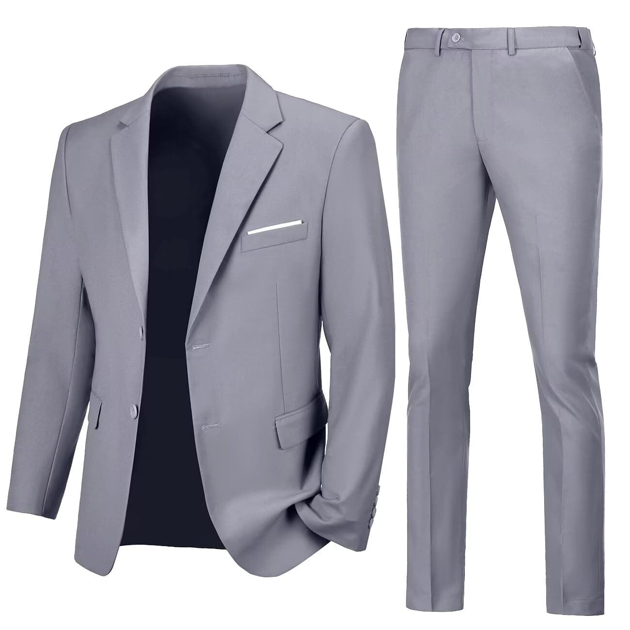 Mens Slim Fit 2 Piece Suit Two Button Notched Lapel Solid Suit Jacket Pants Set Tuxedo for Prom