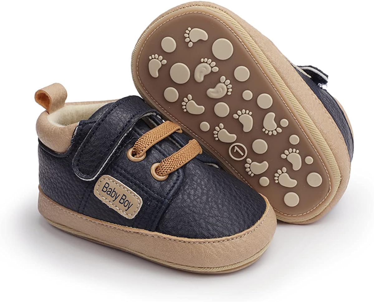 HsdsBebe Baby Boys Girls Pu Leather Hard Bottom Walking Sneakers Toddler Rubber Sole First Walkers Infant Cartoon Slippers Crib Shoes Xpress