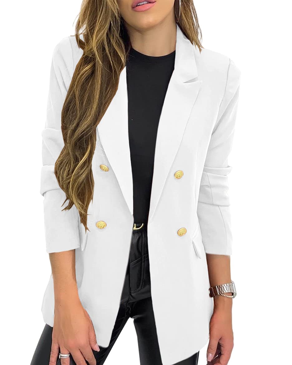 Hdieso Womens Solid Color Casual Long Sleeve Lapel Button Blazer Jacket