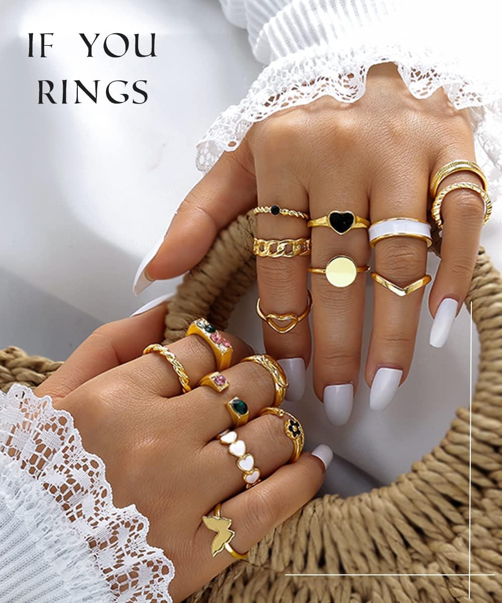 iF YOU 30 Pcs Gold Knuckle Rings Set for Women Girls, Boho Butterfly Snake Stackable Finger Rings, Silver Midi Rings Pack Xpress