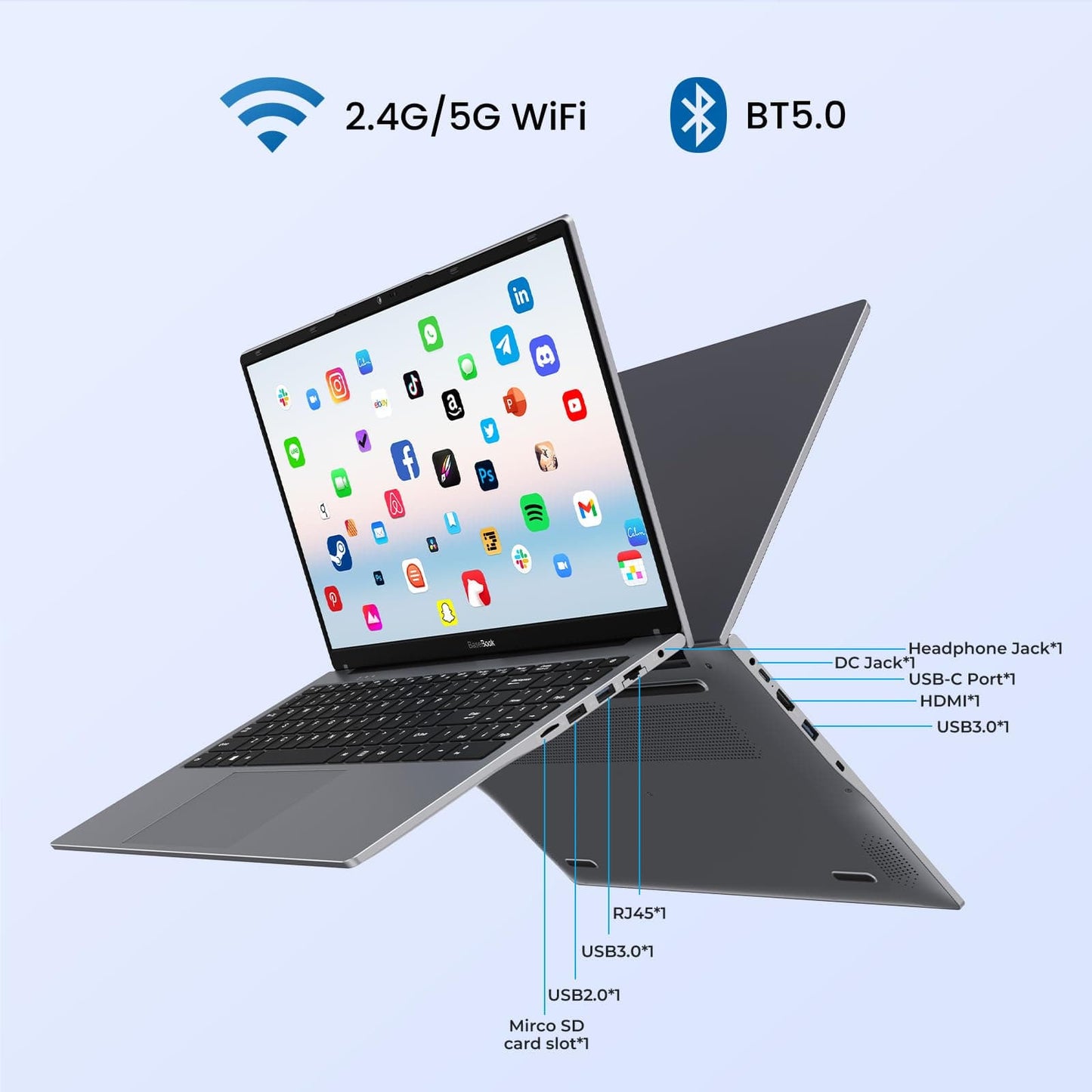 Ordinateur portable 15,6" avec Ethernet, processeur Intel Jasper Lake de 11e génération, ordinateur portable Windows 11 pour étudiant et homme d'affaires, 16 Go de RAM et 512 SSD, fonction complète Type-C, 1080P FHD IPS, HDMI, gris 