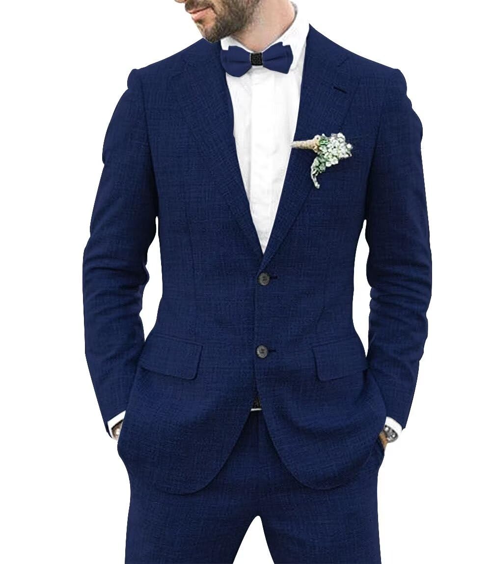 Wangyue Mens Linen Suit 2 Piece Slim Fit Linen Suit for Men Summer Wedding Suit Groom Prom Tuxedo Suit