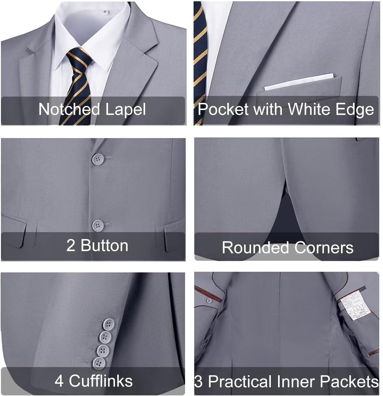 Mens Slim Fit 2 Piece Suit Two Button Notched Lapel Solid Suit Jacket Pants Set Tuxedo for Prom