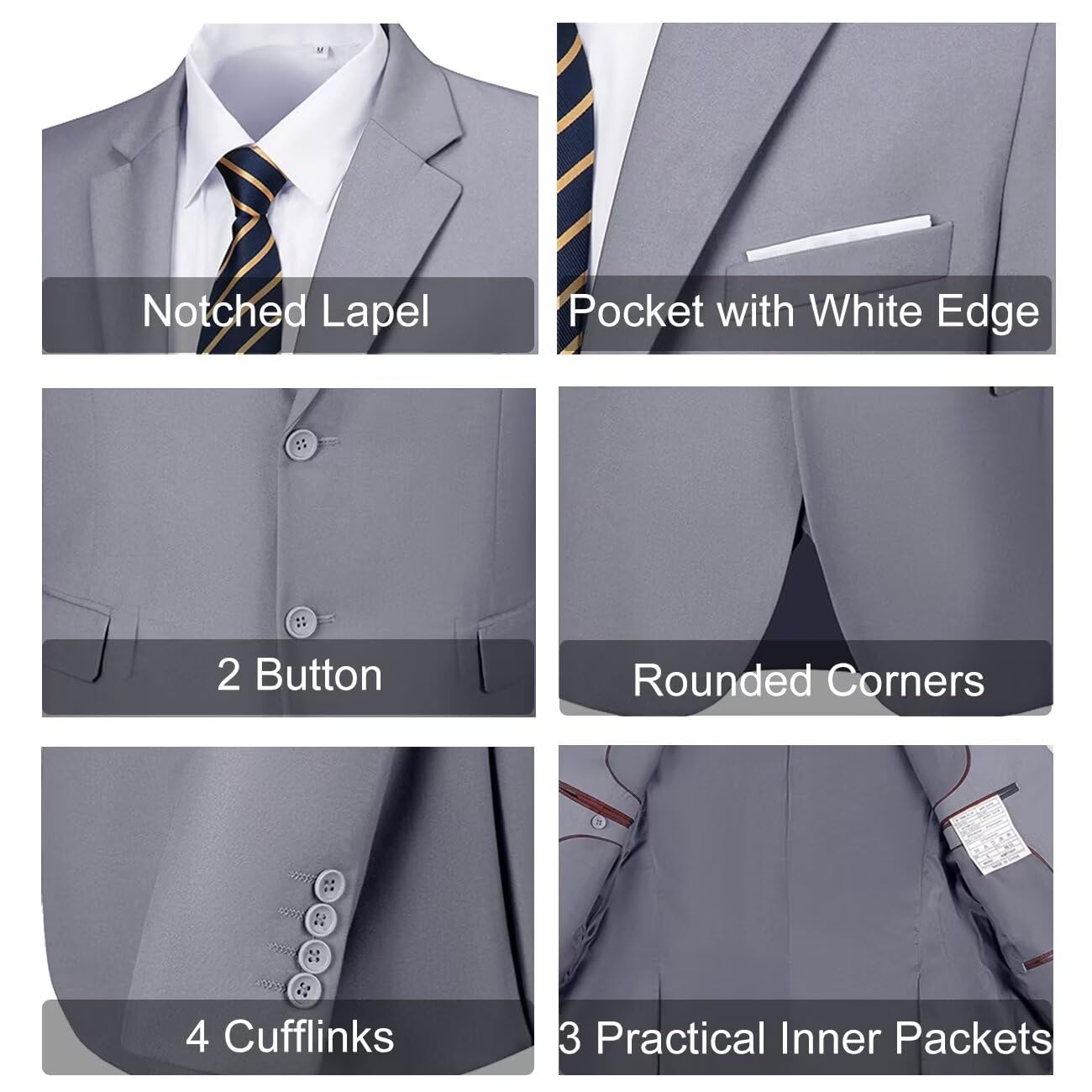 Mens Slim Fit 2 Piece Suit Two Button Notched Lapel Solid Suit Jacket Pants Set Tuxedo for Prom