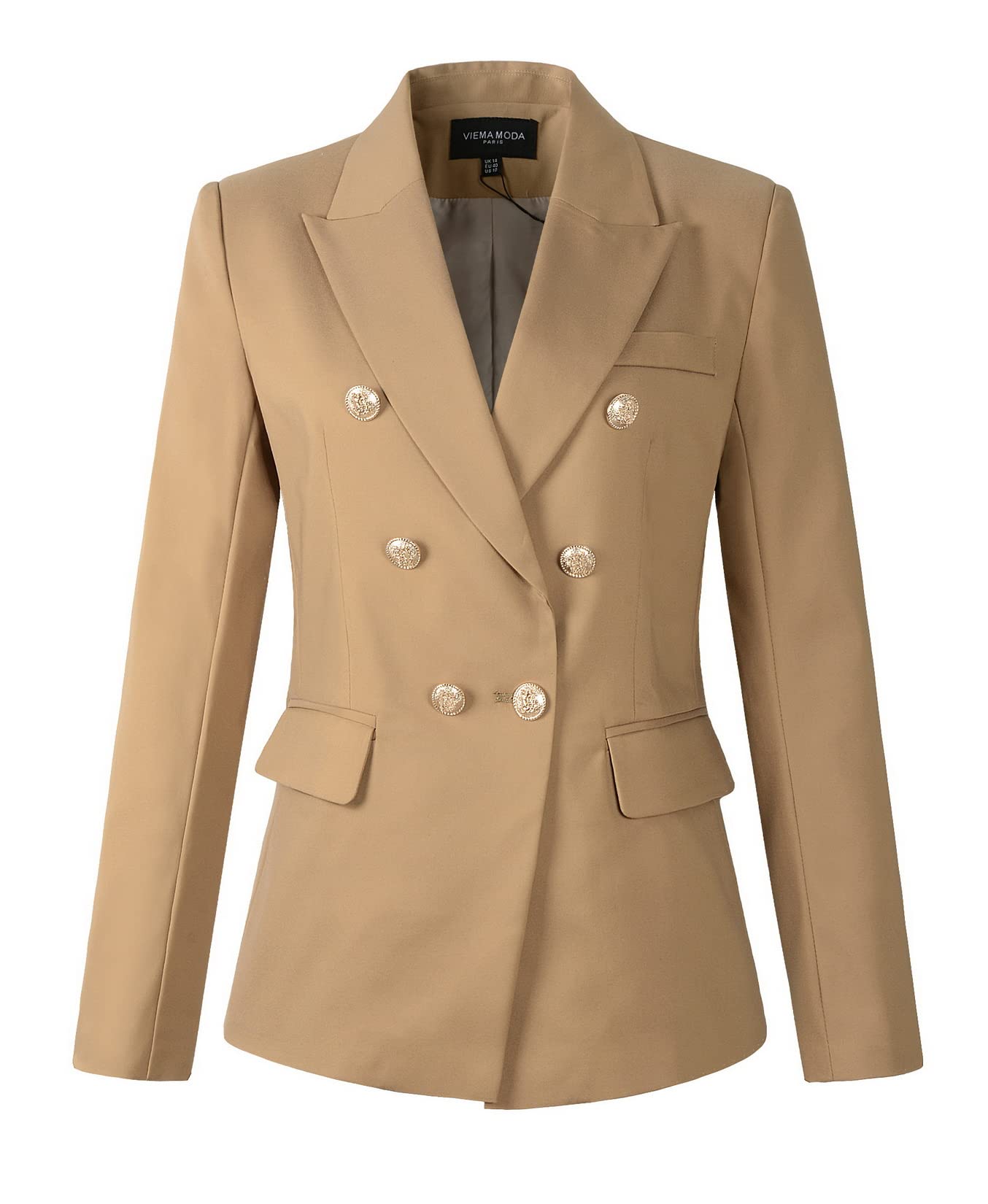 Womens Double Breasted Military Style Blazer Ladies Coat Jacket