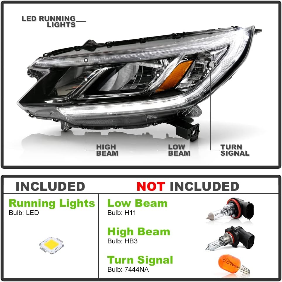 ACANII - Para [tipo halógeno con LED DRL] 2015-2016 Honda CRV C-RV faros delanteros estilo fábrica par conjunto izquierdo+derecho 