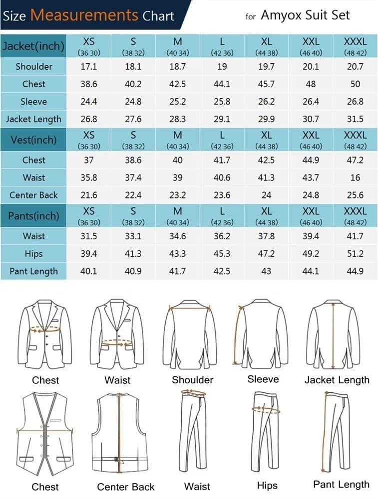 Men's Slim Fit 3 Piece Suit Two Button Business Wedding Dress Tux Suit Set Jacket Vest Pants with Tie