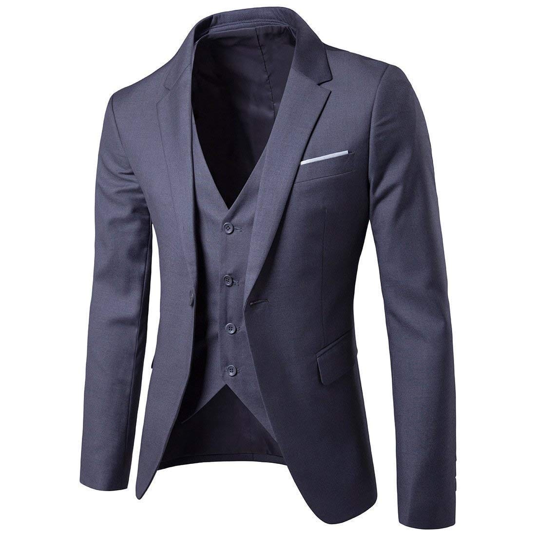 Cloudstyle Mens 3-Piece Suit Notched Lapel One Button Slim Fit Formal Jacket Vest Pants Set