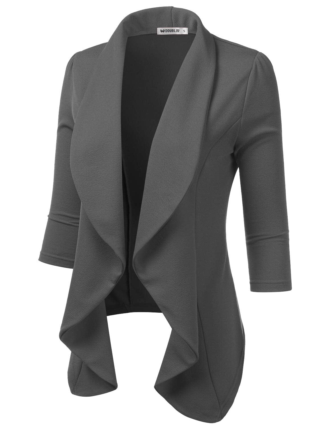 DOUBLJU Blazer léger et fin à manches 3/4 ouvert sur le devant - Veste déconstruite décontractée pour femme - Vêtements de grande taille 