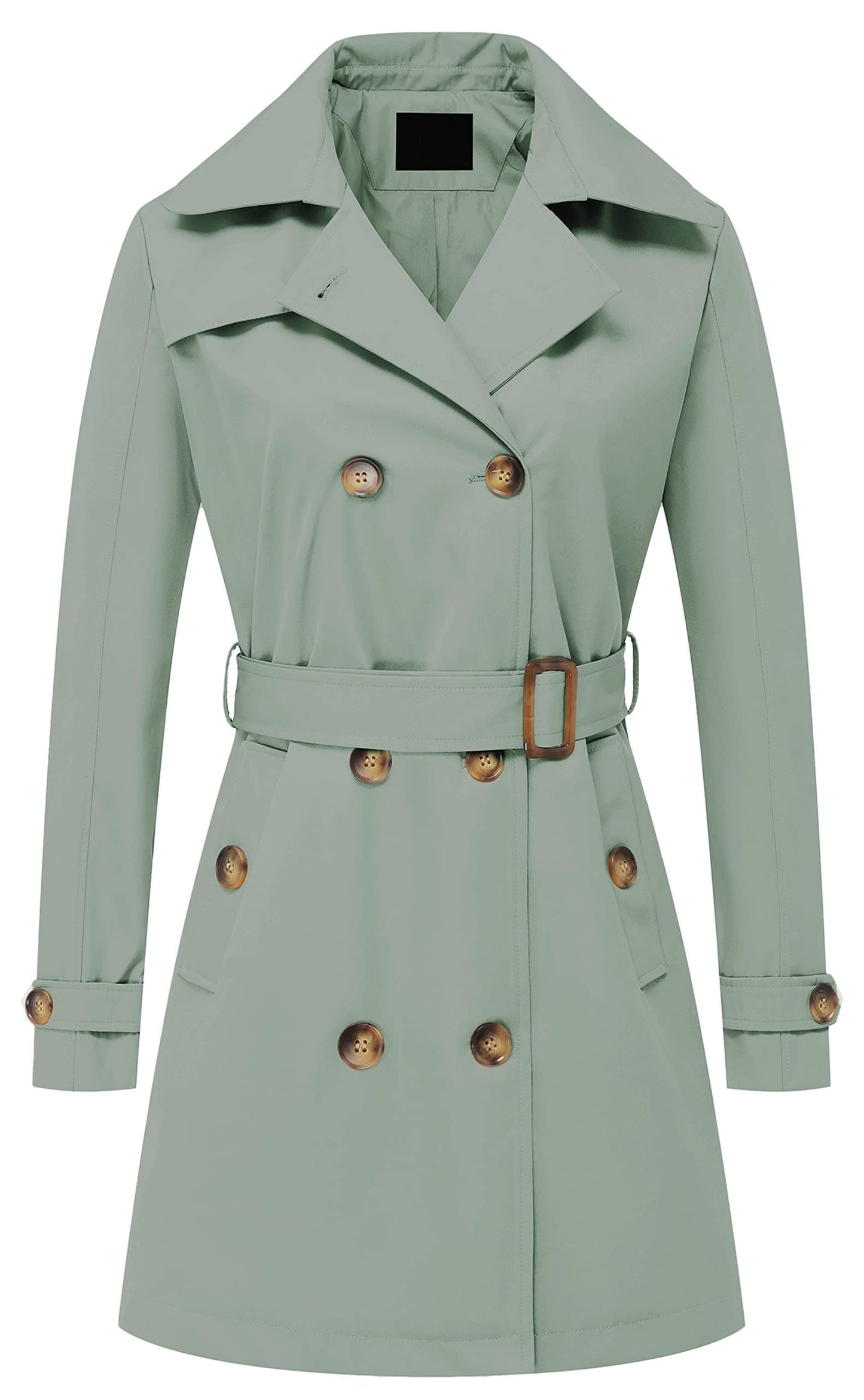 Chrisuno Trench-coat mi-long à double boutonnage pour femme avec ceinture et capuche amovible 