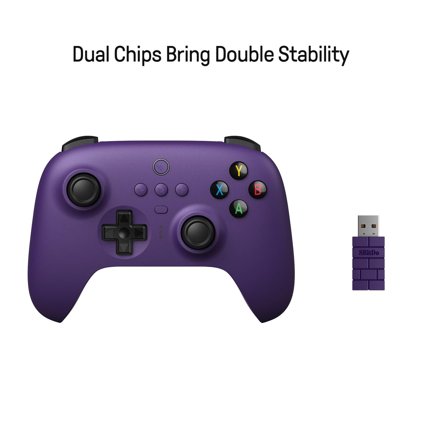 8Bitdo Ultimate Manette sans fil 2,4 g avec station de chargement, mise à jour du joystick à effet Hall, manette de jeu Pro avec boutons arrière et fonction Turbo pour PC, Android, Steam Deck et Apple (violet) 