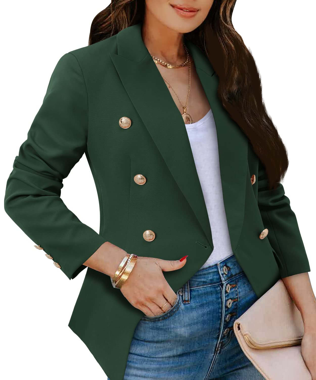 CRAZY GRID Womens Casual Blazer Jacket Gold Button Long Sleeve Work 0ffice Blazer Lapel Open Front Jacket