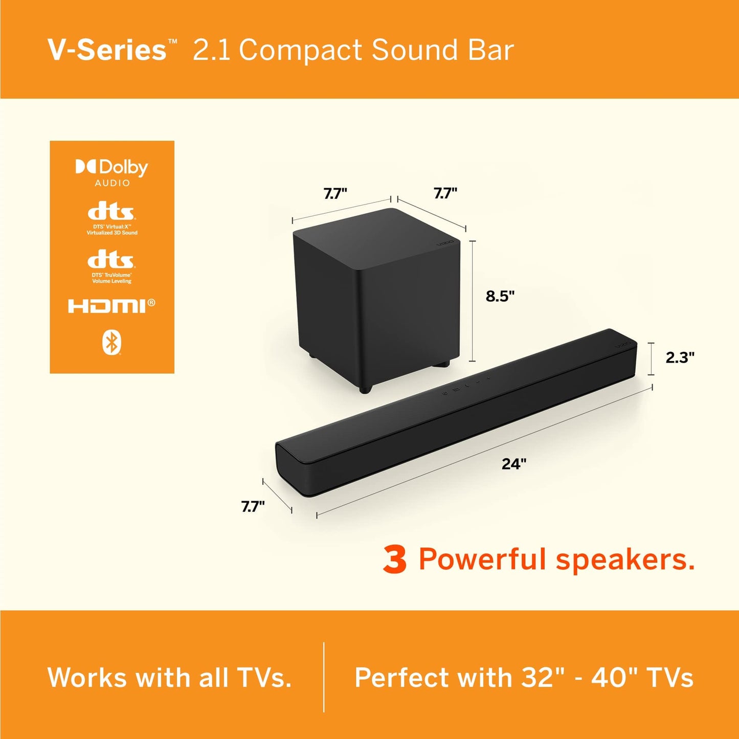 VIZIO V-Series 5.1 Barra de sonido de cine en casa con Dolby Audio, Bluetooth, subwoofer inalámbrico, compatible con asistente de voz, incluye control remoto - V51x-J6 