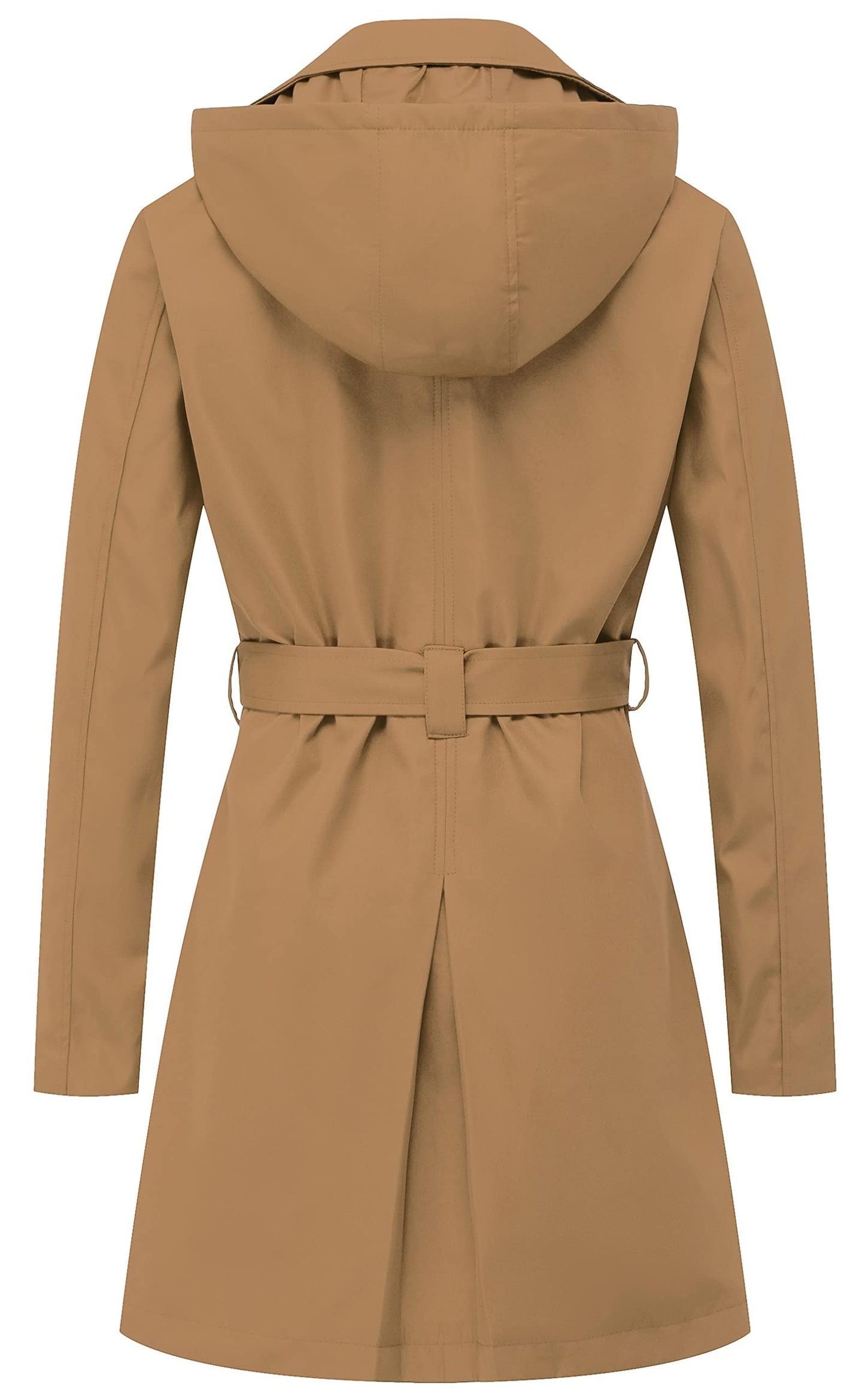 Chrisuno Trench-coat mi-long à double boutonnage pour femme avec ceinture et capuche amovible 