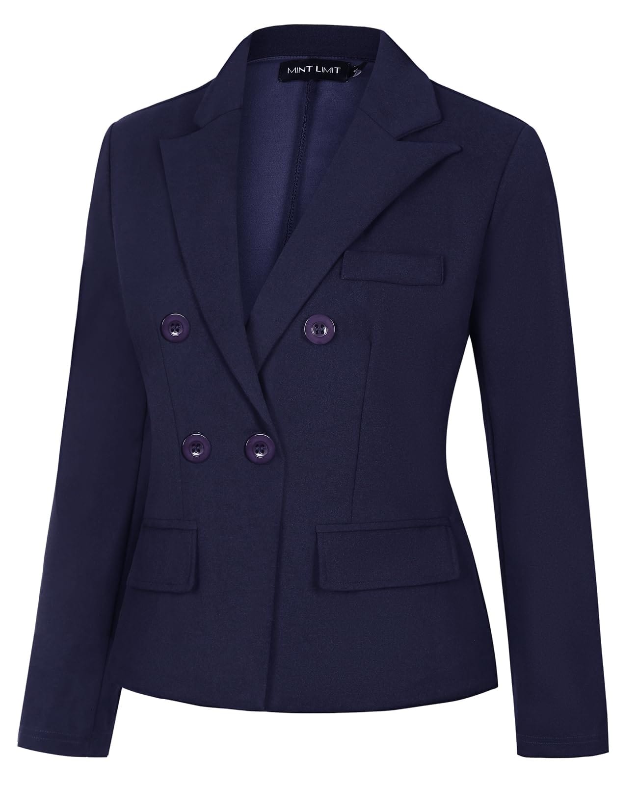 MINTLIMIT Blazers pour femmes d'affaires décontracté à manches longues Blazer court revers en pointe Double boutonnage veste de costume avec poches 