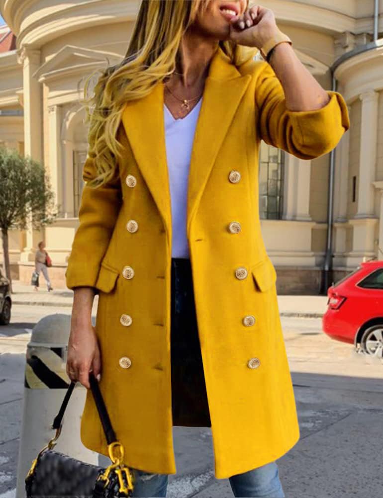 IDEALSANXUN Abrigos de lana para mujer Otoño Invierno con doble botonadura Midi Peacoat