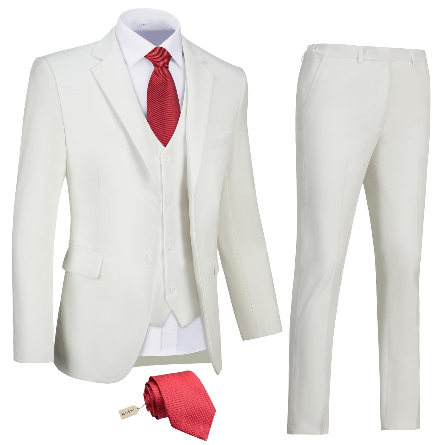 Men's Slim Fit 3 Piece Suit Two Button Business Wedding Dress Tux Suit Set Jacket Vest Pants with Tie