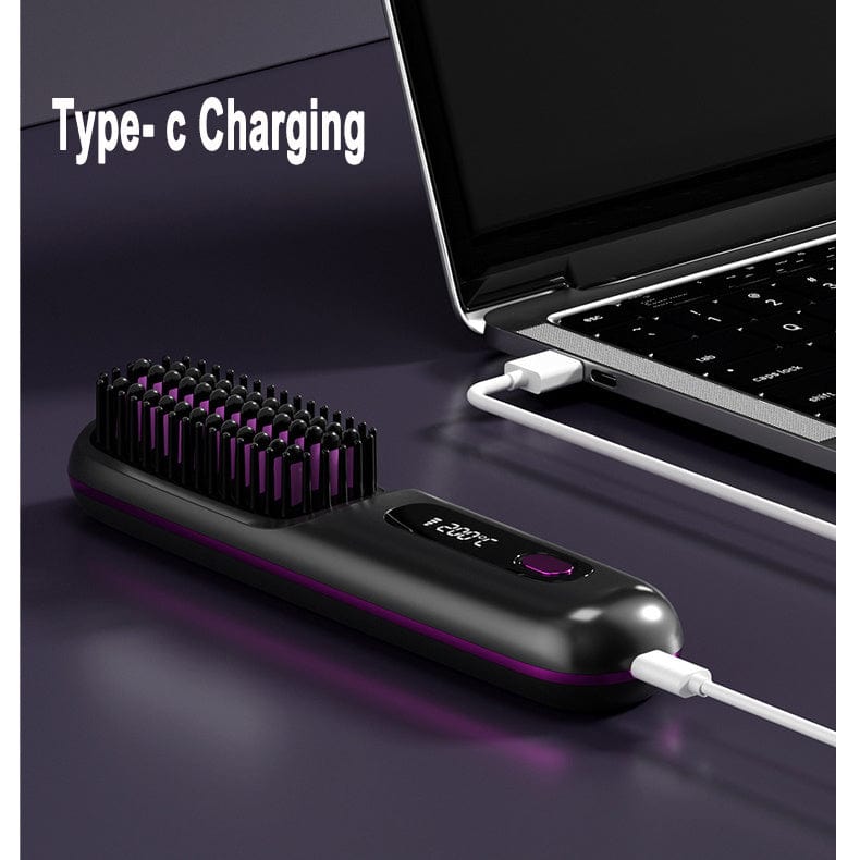 Peigne à cheveux lisse 2 en 1, brosse à lisser sans fil, chauffage rapide, bigoudi chaud Portable, chargeur USB