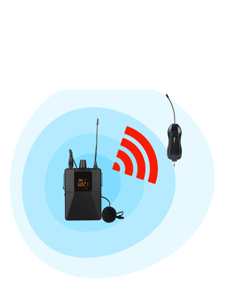 A wireless lapel microphone