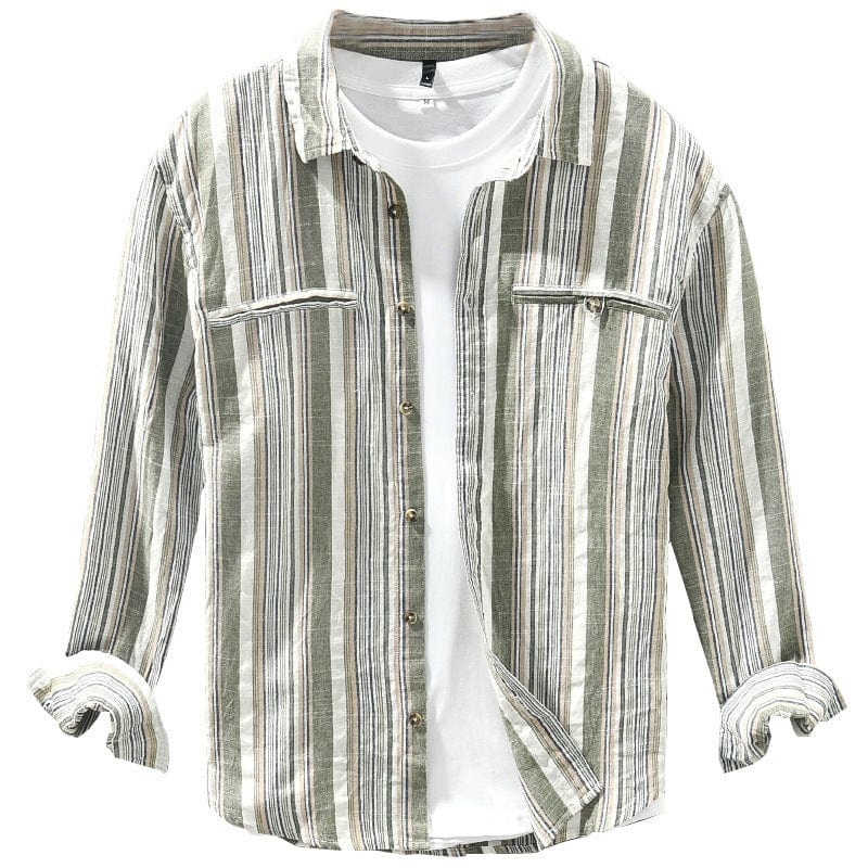 Chemise à manches longues rayée à la mode en coton et lin pour hommes