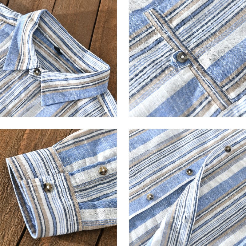 Fashion Striped Long Sleeves Shirt Men's Cotton And Linen