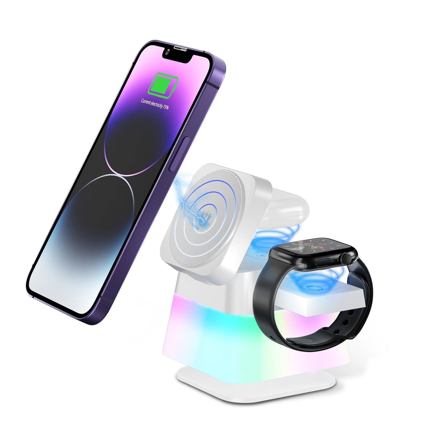 4 In 1 Rotatable Colorful Lighting Wireless Charger Stand For Phone 15 14 13 12 Pro Max 8 7 Holder Magnetic Fast Charging Station.