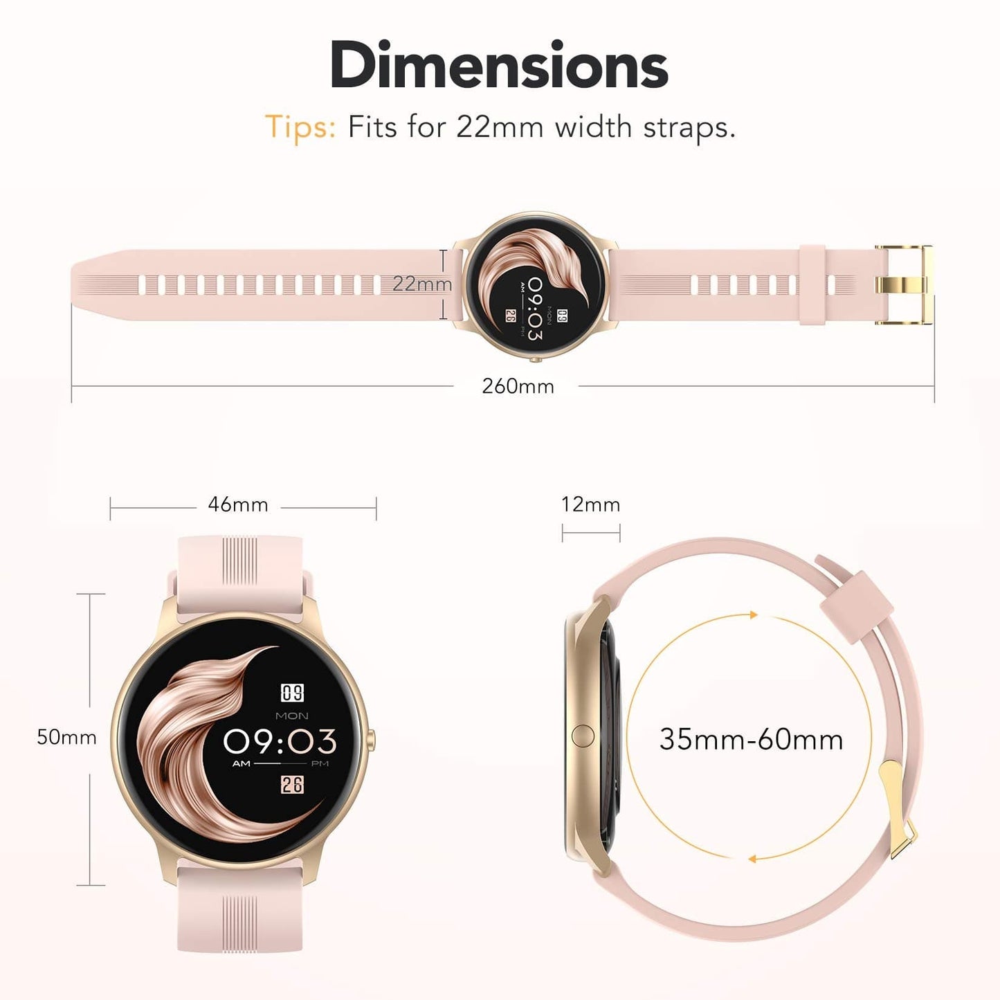 AGPTEK Reloj Inteligente para Mujer, Reloj Inteligente para teléfonos Android e iOS IP68 Rastreador de Actividad a Prueba de Agua con Pantalla táctil a Color Monitor de frecuencia cardíaca Podómetro Monitor de sueño, Rosa 