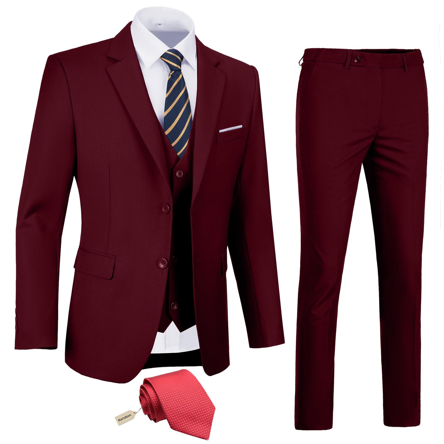 Men's Slim Fit 3 Piece Suit Two Button Business Wedding Dress Tux Suit Set Jacket Vest Pants with Tie