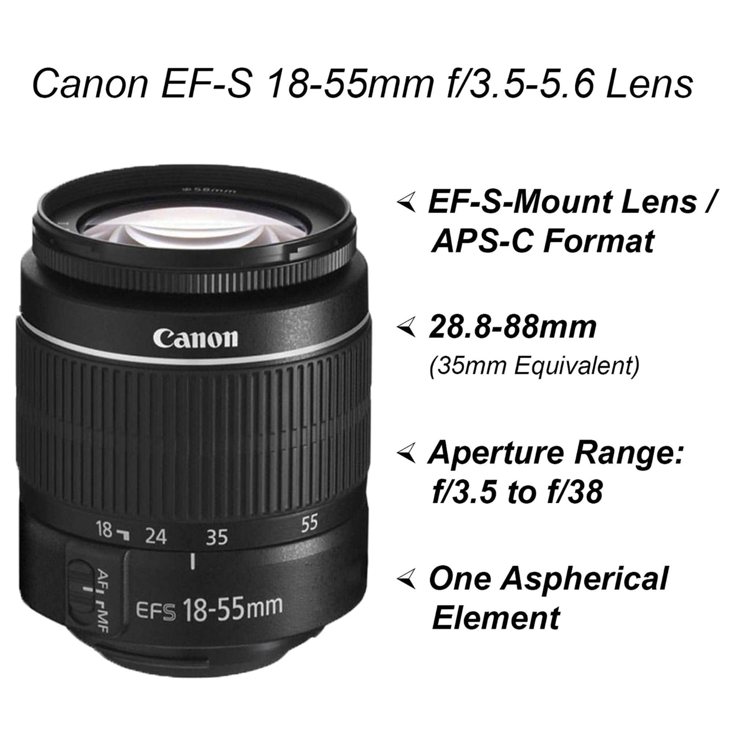 Appareil photo reflex numérique Canon EOS 2000D / Rebel T7 avec objectif EF-S 18-55 mm + étui pour trépied avec carte SanDisk 32 Go Objectifs grand angle Ensemble d'accessoires ZeeTech (20 pièces) (18-55 mm, carte) (renouvelé) Noir