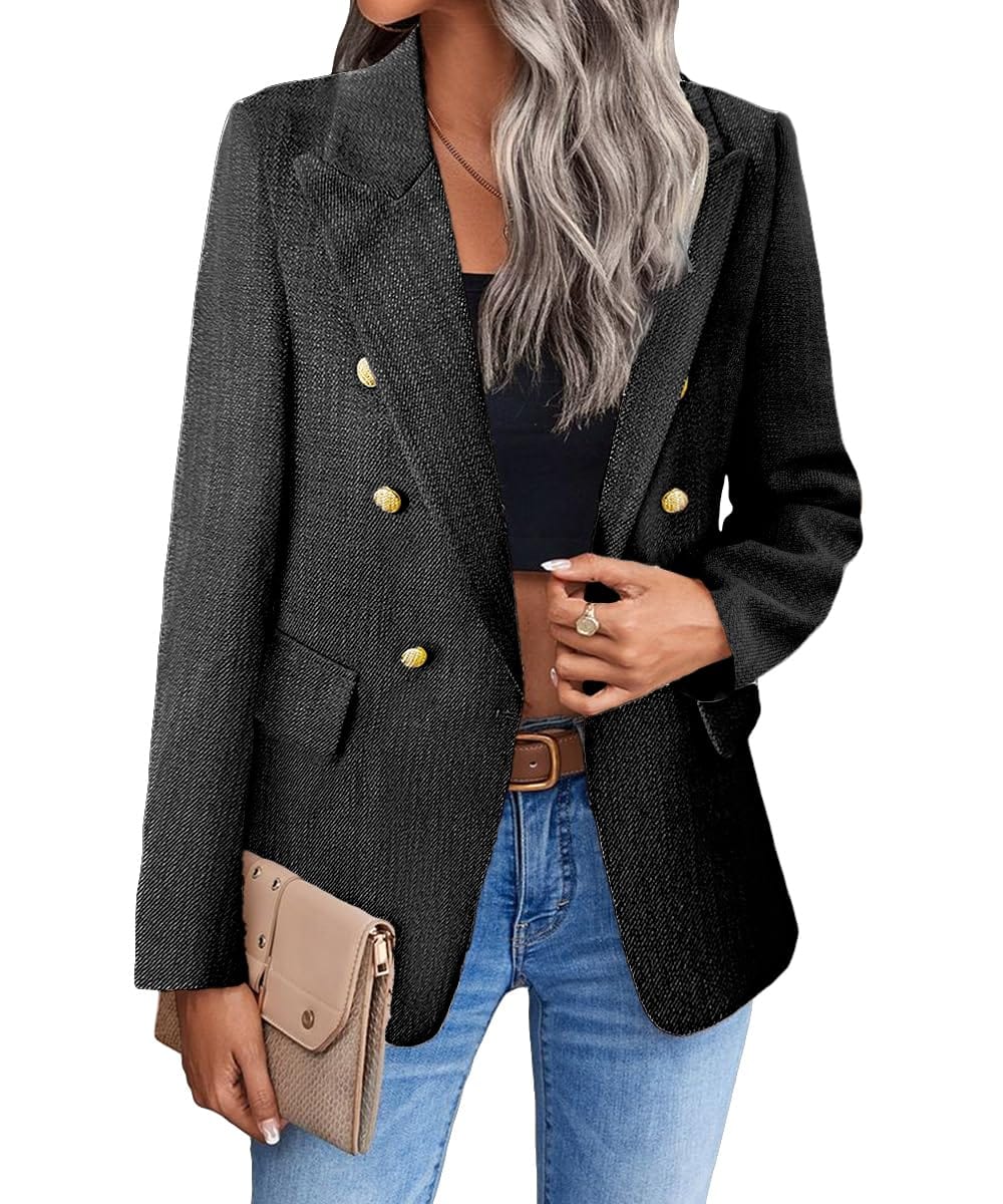 Womens Casual Blazer 2024 Spring Open Front Business Work Tweed Plaid Jacket Suit Pocket (S-XXL)